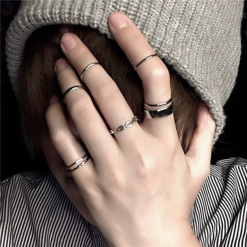 7PCS/SET Korea Fashion Mixed Minimalist Ring Set Geometric Round Metal Gold Silver Color Cuff Open Rings Jewelry For Women daiiibabyyy